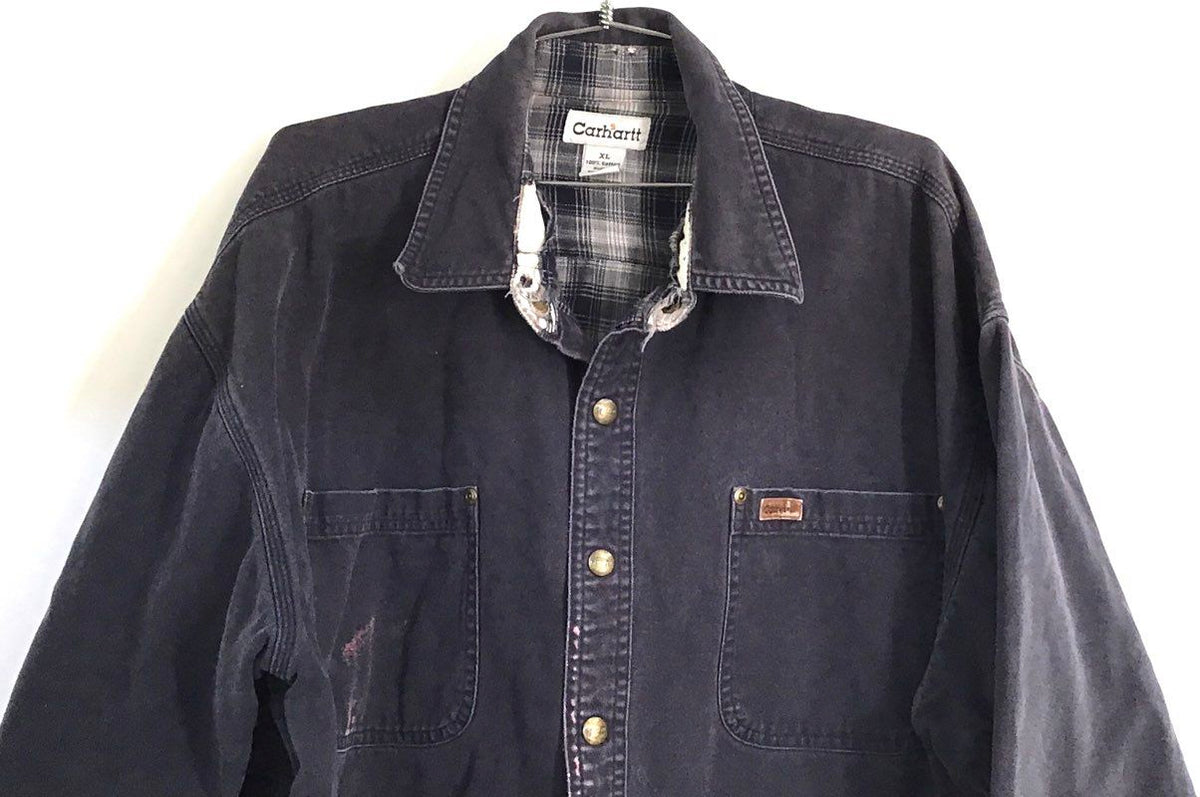 Carhartt Flannel Lined Rugged Canvas Workwear Shirt Jacket Blue Sz XL