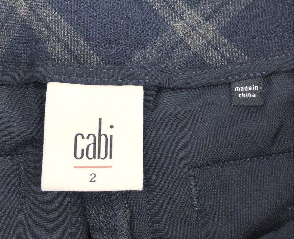 Cabi Women's Navy Blue Gray Plaid Check Stretch Slim Leg Side Zip Pants Sz 2