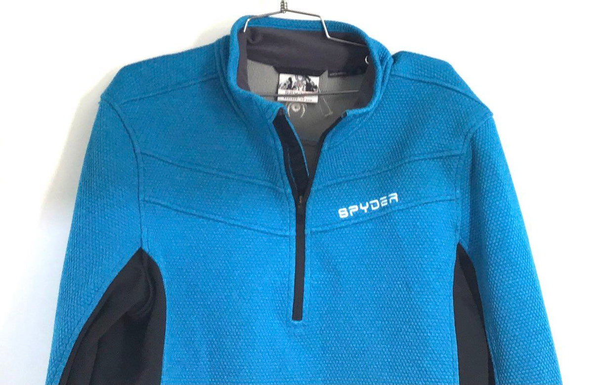 Spyder Men's Blue Encore 1/4 Zip Waffle Knit Fleece Sweater Jacket Size L