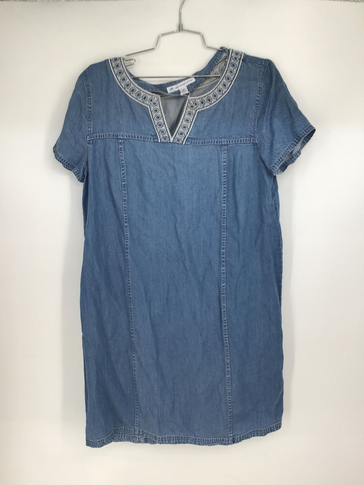 NWT Southern Tide Women&#39;s Blue Short Sleeve Split Neck Shift Dress - Size M