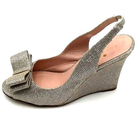 Kate Spade New York Charm Silver Glitter Slingback Heels- Size: 6.5 (+COA)