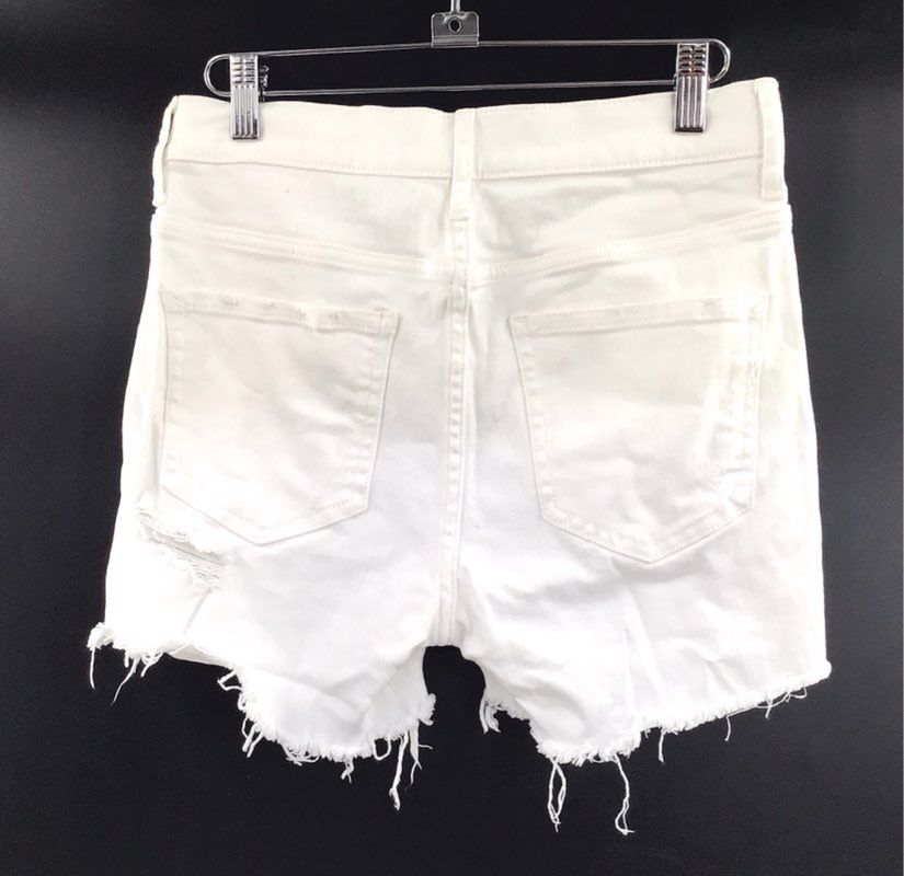 Express Women's Bermuda High Rise White Distressed Denim Shorts Stretch Sz 2