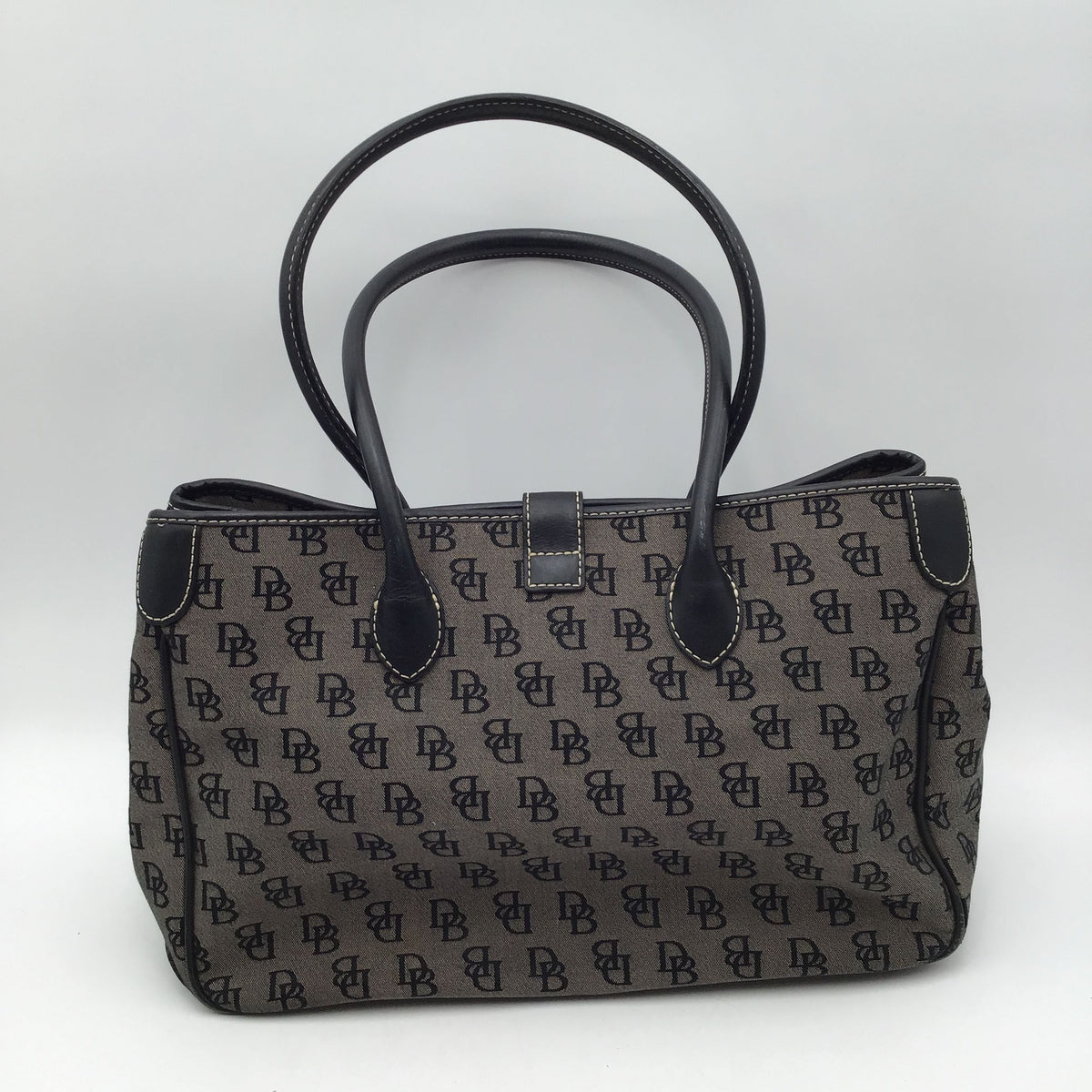 Authentic Dooney &amp; Bourke Women&#39;s Black Gray Monogram Tote Bag - COA Included