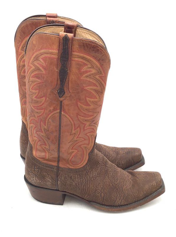 Lucchese Heritage Brown Elephant Leather Square Toe Cowboy Boots Men's Size 9 D