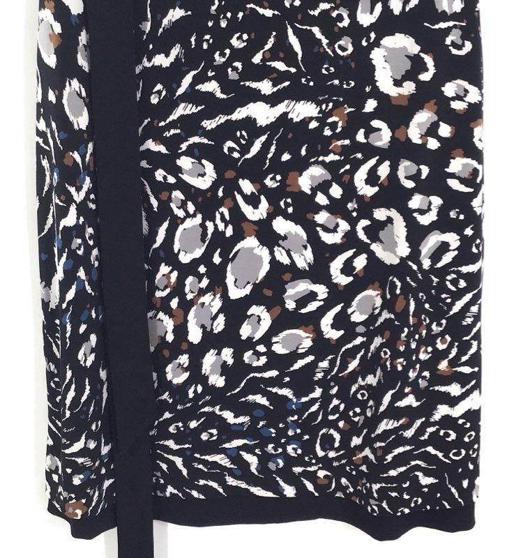 White House Black Market Women's Reversible Animal Wrap Dress Black Sz XS NWT
