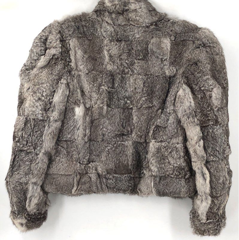 Vintage 80s Women's Gray Rabbit Fur Jacket Coat Patchwork Single Button Sz L