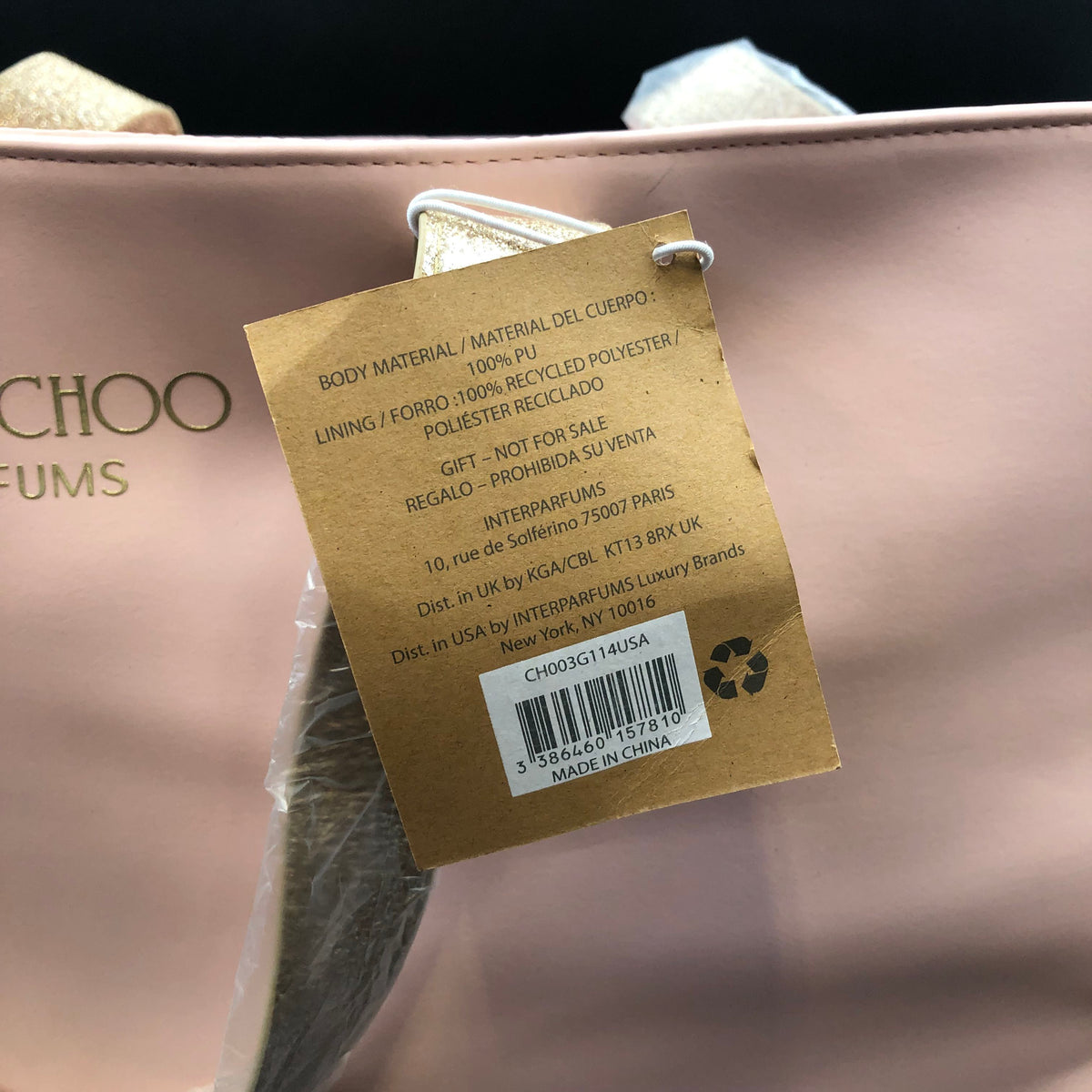 Jimmy Choo Parfums Large Pink/Metallic Glitter Gold Designer Faux Leather Tote