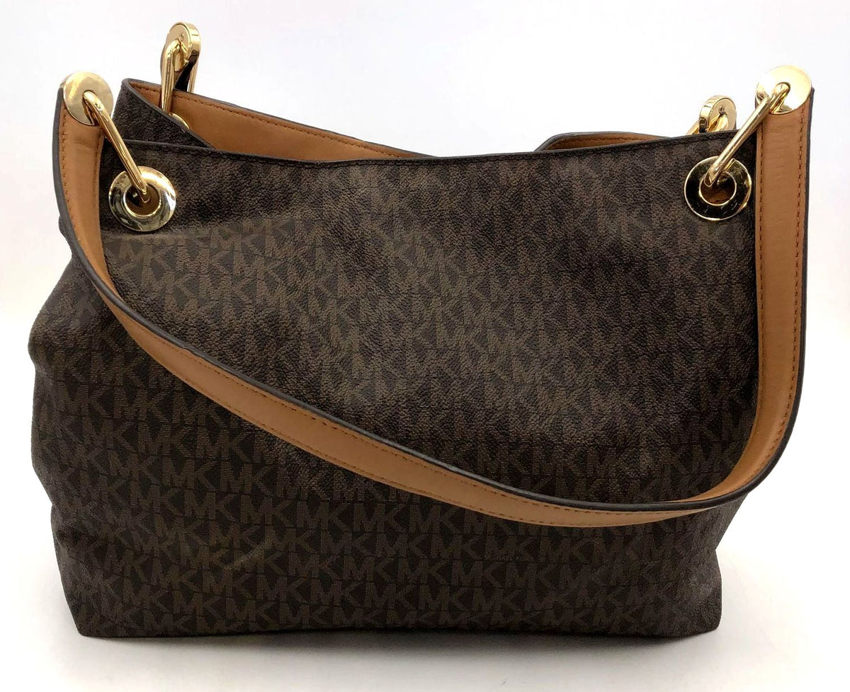 Michael Kors 'Raven' Signature Print Shoulder Bag w/ Leather Trim & Studs (+COA)