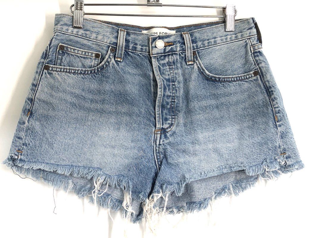 Denim Forum Women's The Yoko Short Blue Light Wash Frayed Cutoff Shorts Sz 27