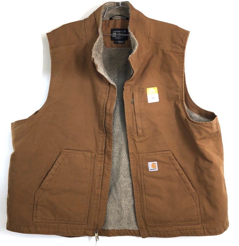 Carhartt Men's Brown Mock Neck Sherpa Lined Loose Fit Vest Sz 2XL NWT 104277