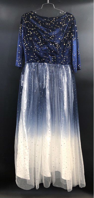 TS Couture Women's Blue Constellation Velvet Ombre Tulle Maxi Dress M NWT
