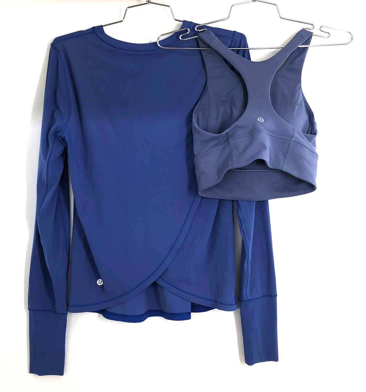 Lululemon Women's Blue Crossover Open Back Long Sleeve Shirt & Bra Set M