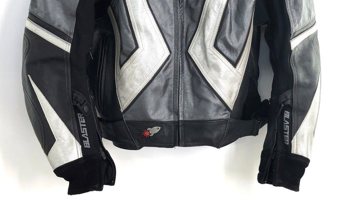 Joe Rocket Women's Blaster Leather Motorcycle Racing Jacket Black Silver Sz L