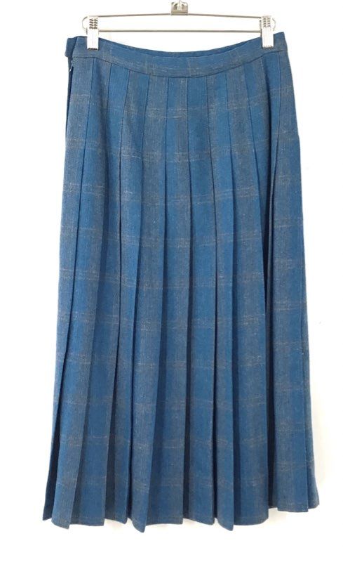 Vintage Pendleton Women's Blue Plaid Wool Pleated Skirt