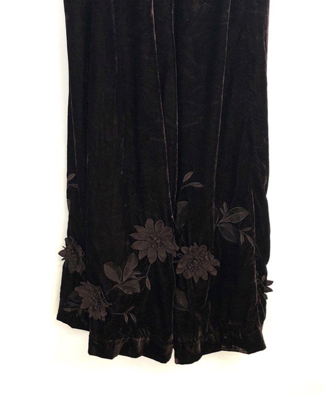 Anthropologie Women's Brown Velvet Floral Applique Wide Leg Jumpsuit NWT Sz 2