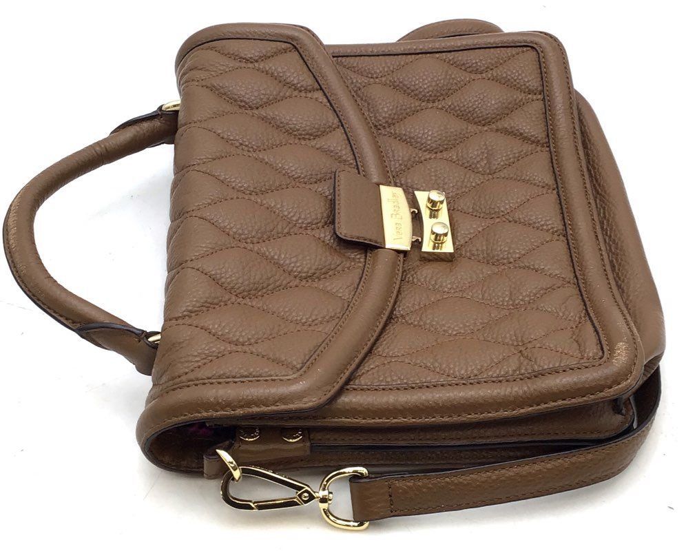Vera Bradley Brown Quilted Leather Satchel Crossbody Bag Gold Tone Hardware