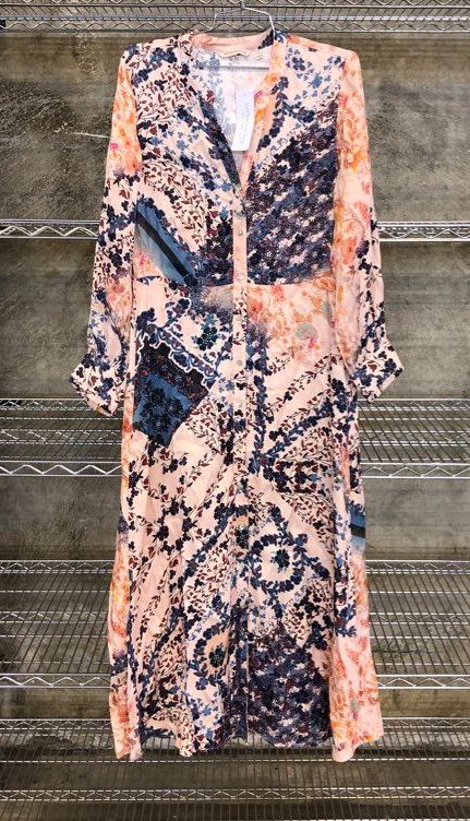Soft Surroundings Women's Nassau Shirtdress Peach Blue Floral Maxi S NWT