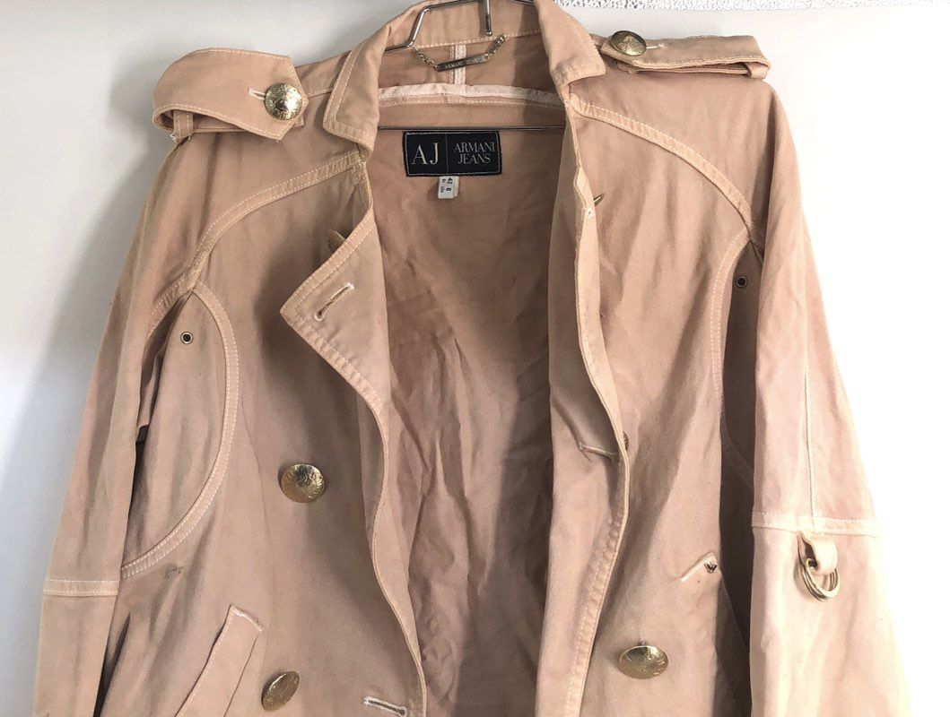 Armani Jeans Women's Beige Military Double Breasted Jacket Gold Buttons Sz 6
