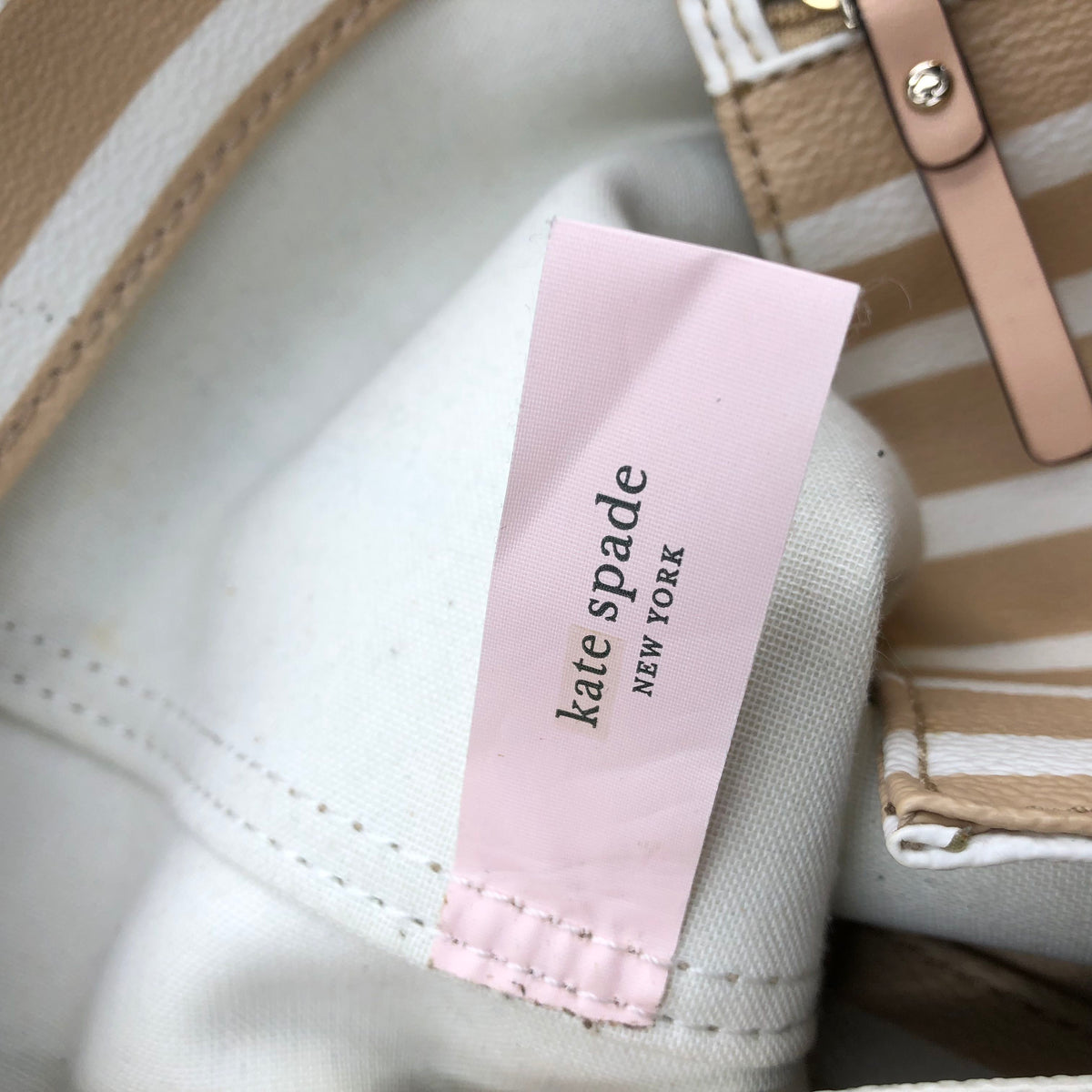 Kate Spade Camel Brown\White Leather 'Market Stripe' Tote Bag (+COA)