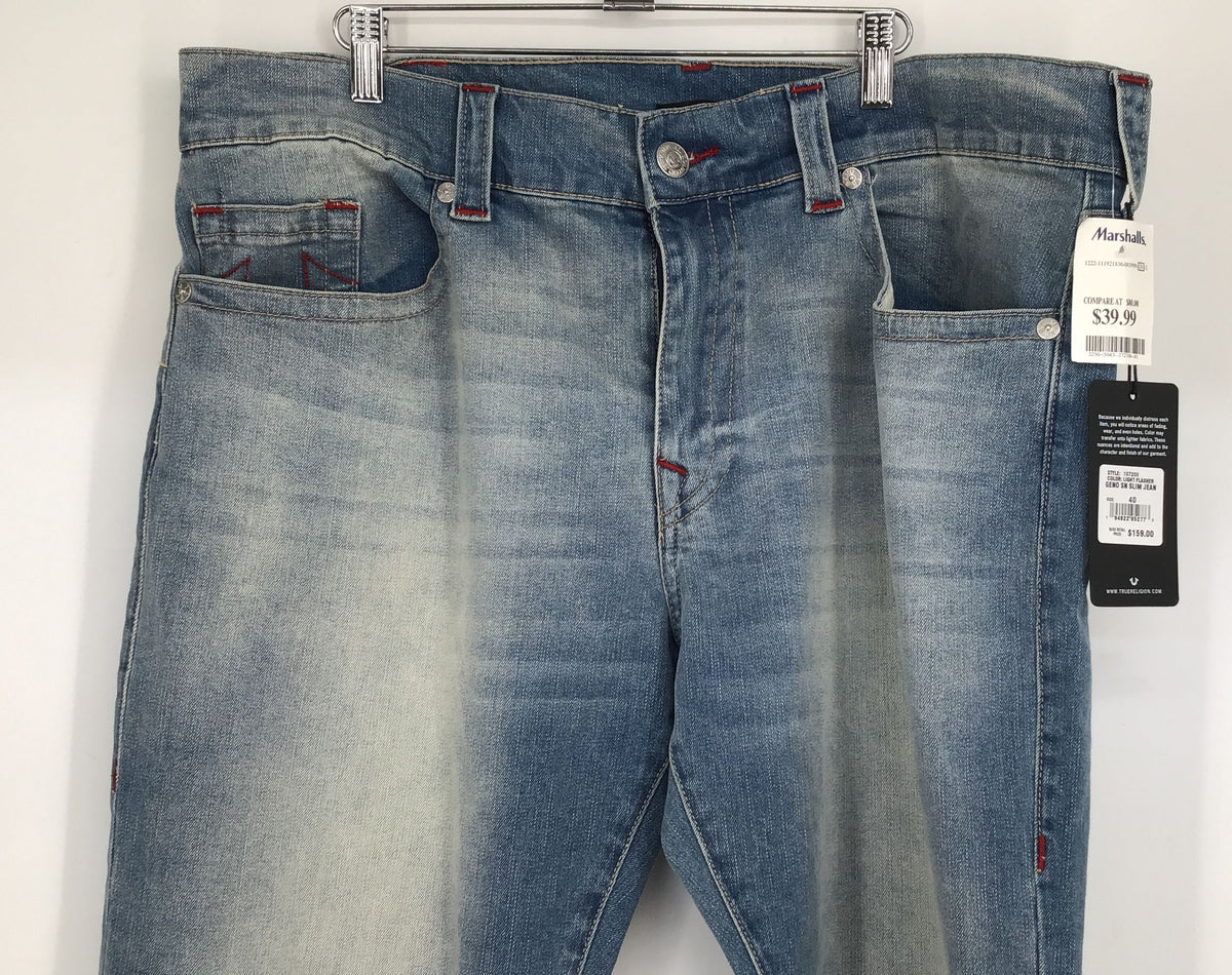 NWT True Religion Men&#39;s Blue Geno Relaxed Slim Denim Straight Jeans - Size 40