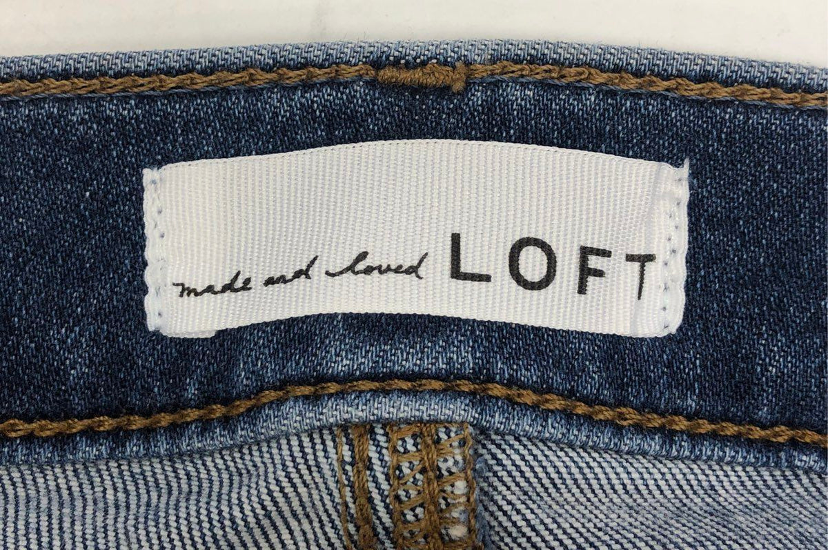 LOFT Women's The Skinny Blue Jeans Dark Wash Whiskered Raw Hem Size 31/12