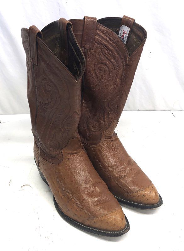 Tony Lama Ostrich Quill Cognac Brown Western Cowboy Boots CZ906 Men's Size 10 EE
