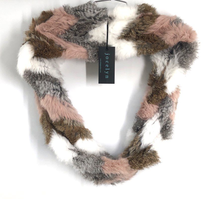 Jocelyn Women's Real Rabbit Fur Infinity Scarf Petal Multi Chevron NWT OS