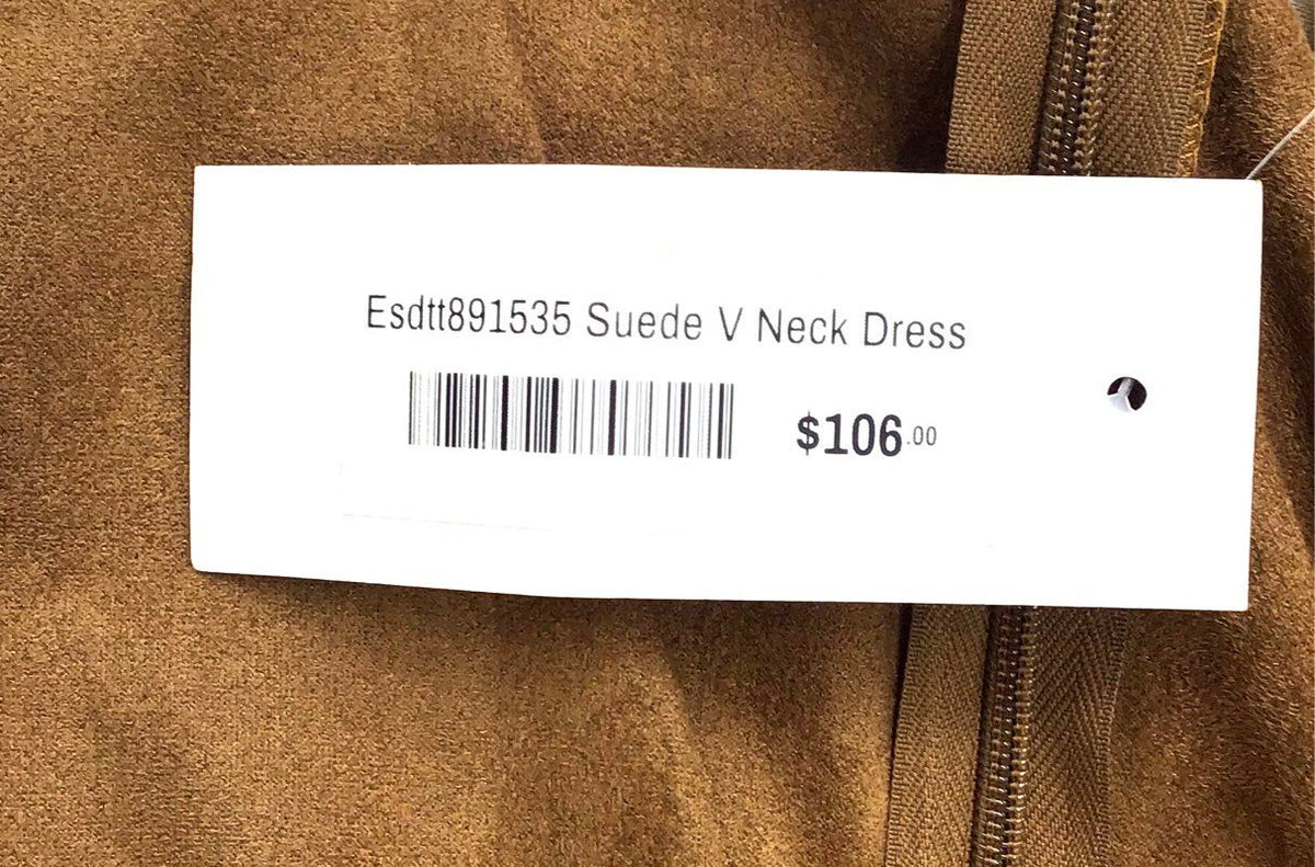 Vintage NWT Eight Sixty Women's Brown Suede V-Neck A-Line Dress - Size M