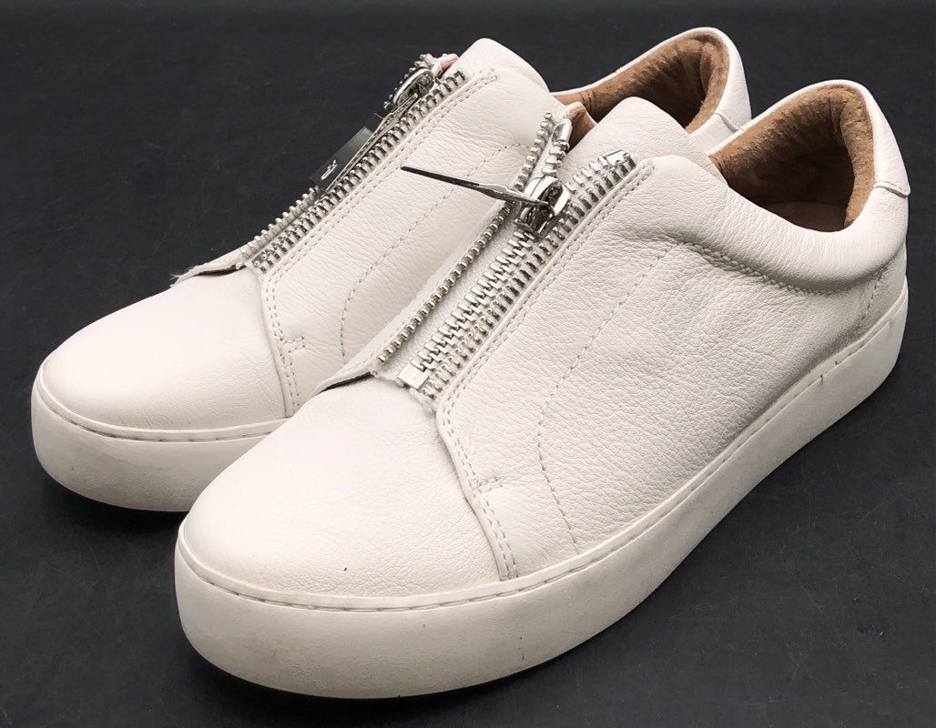 Frye Ivy Zip White Pebbled Leather Low Top Sneakers Women's Size 10 M