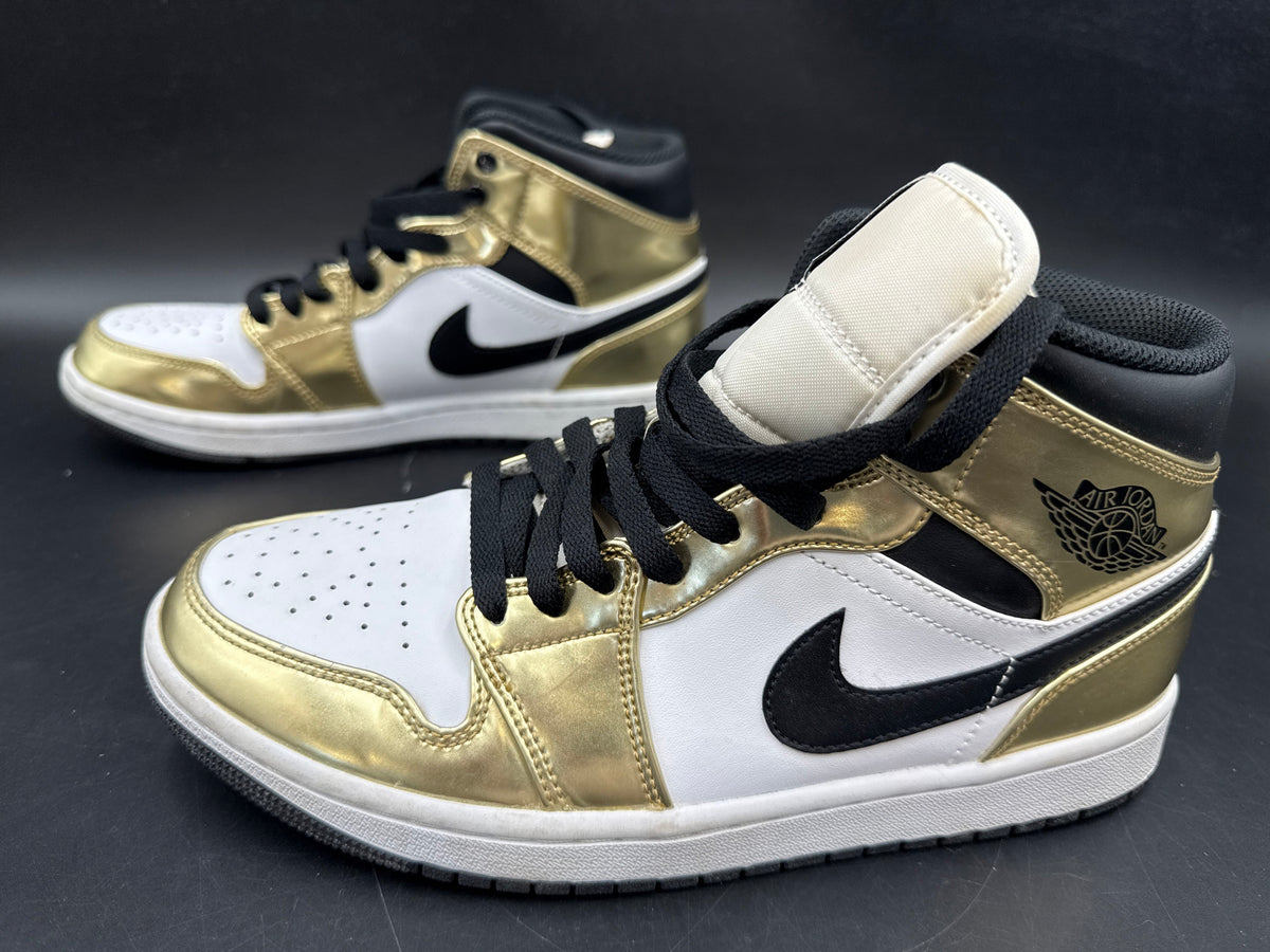 Nike Air Jordan 1 Mid SE Metallic Gold White Black Sneakers Men's Size 8 COA