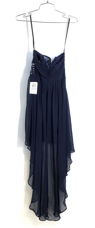 B. Darlin Women's Midnight Blue Beaded High Low Chiffon Dress Sz 3/4 NWT