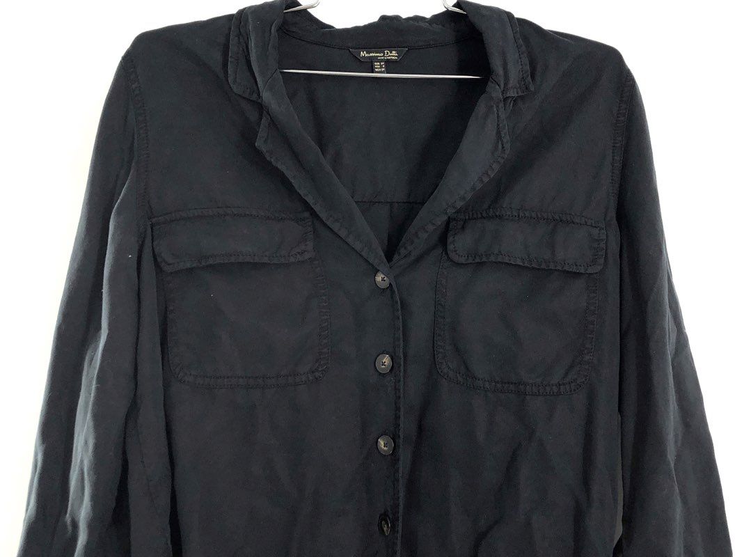 Massimo Dutti Women's Black 100% Lyocell Utility Button Down Shirt Sz 2