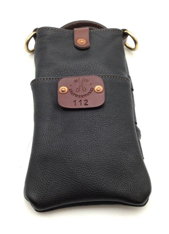 Vintage Rivet Leatherworks Black Woven Pouch Crossbody Bag Brass Hardware 112