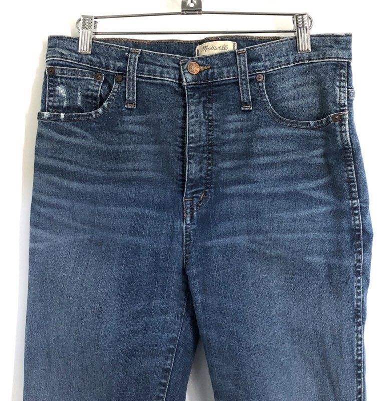 Madewell Women's 10" High-Rise Skinny Jeans Blue Distressed Ripped Raw Hem Sz 30