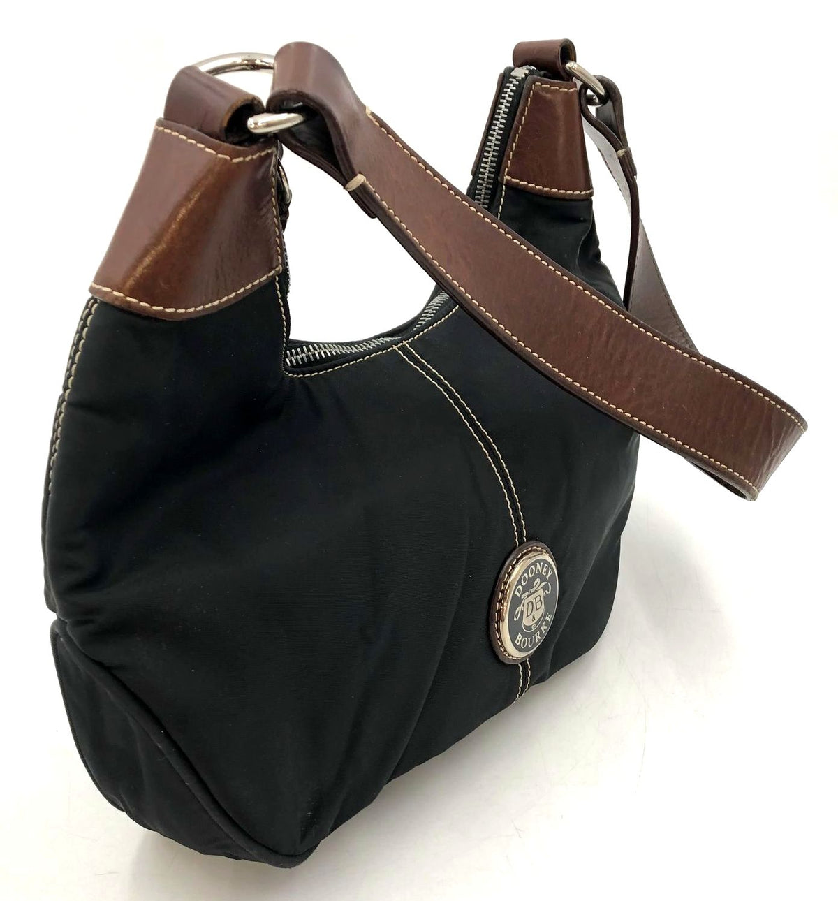 Vintage Dooney & Bourke Black Nylon Hobo Bag with Brown Leather Trim (+COA)