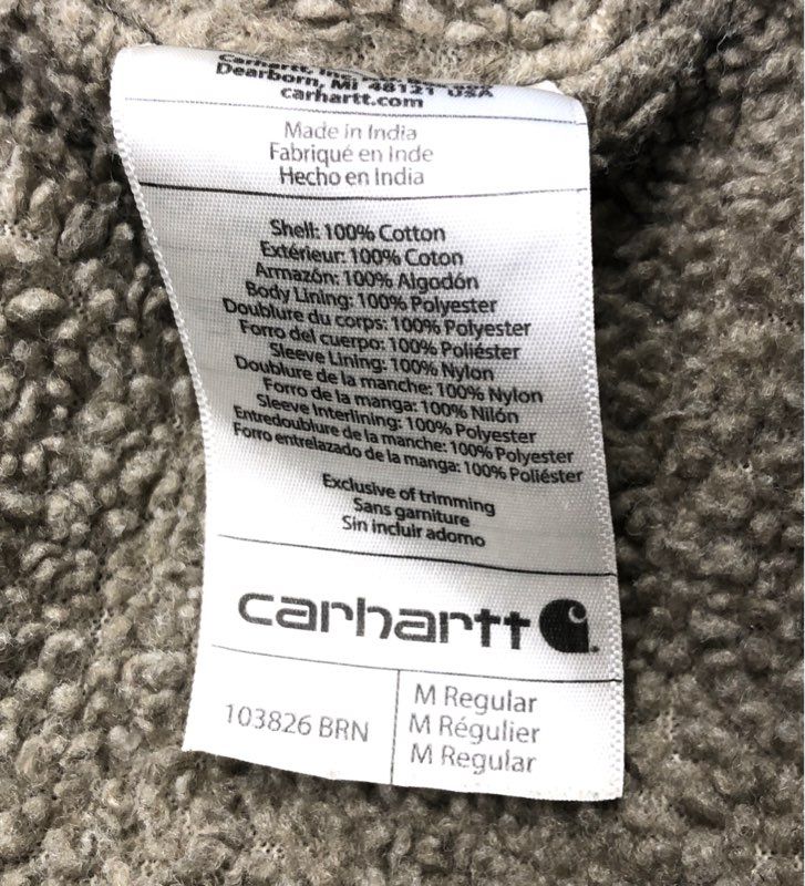 Carhartt Men's Bartlett Jacket Brown Sherpa Lined Cotton Duck Hooded Sz M