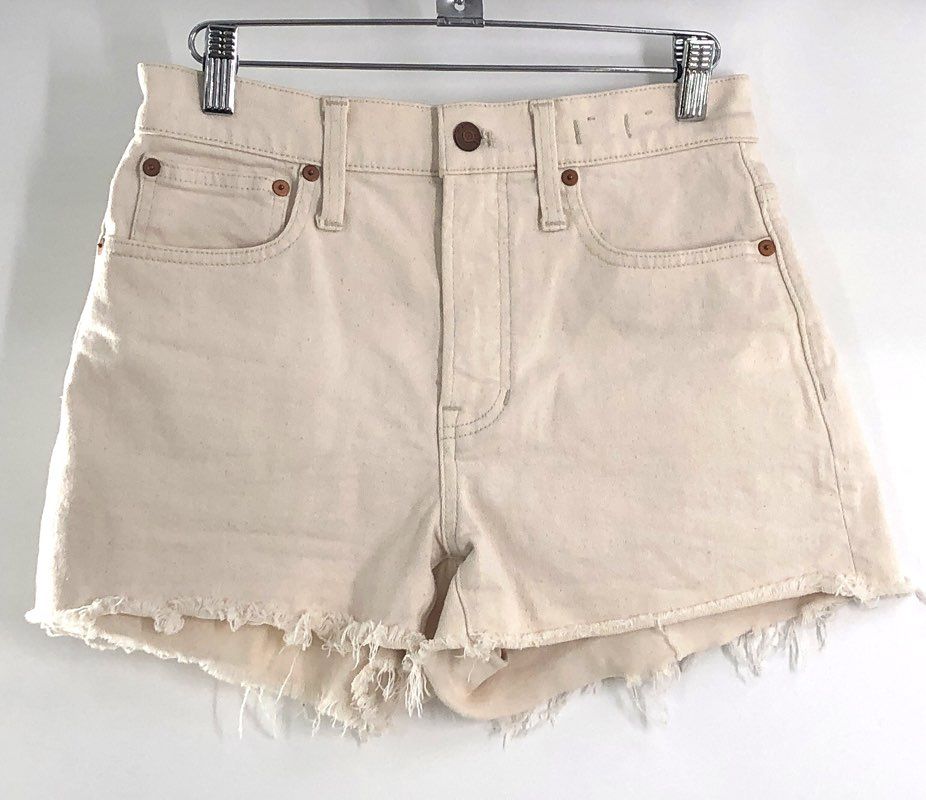 Madewell Women's Slim Demi-Boot Black Jeans Size 26 and Raw Hem Cream Shorts