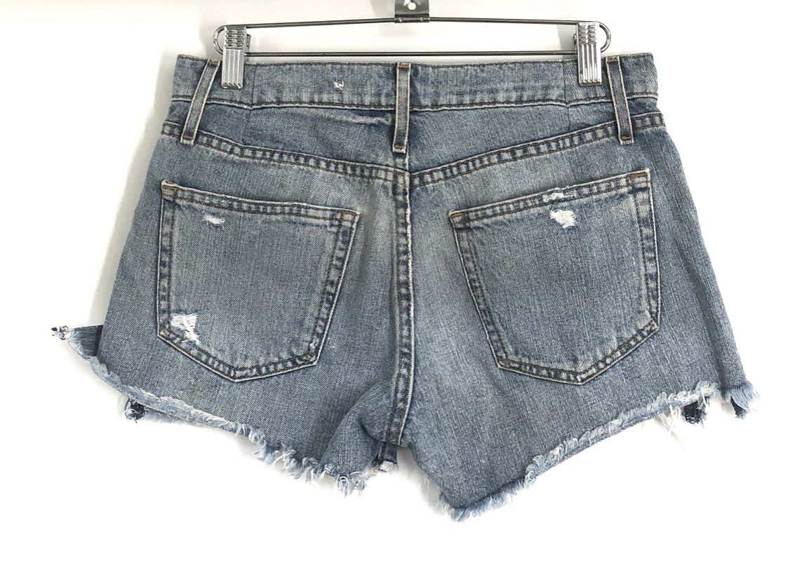 Gap Women's Authentic Best Girlfriend Blue Distressed Denim Shorts Frayed Sz 25