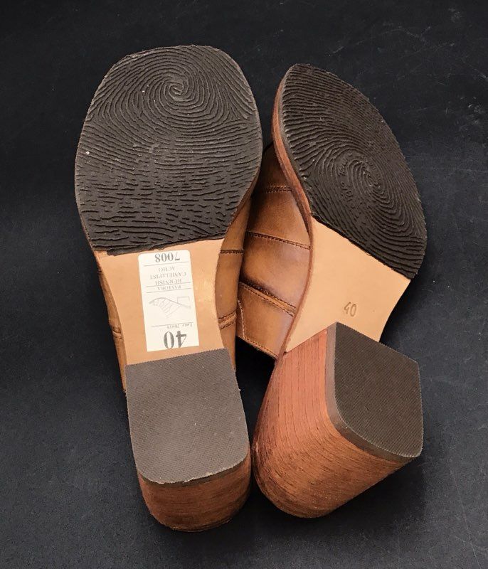 Sergio Tomani Brown Leather Cutout Block Heel Mules Sandals Womens Size EU 40