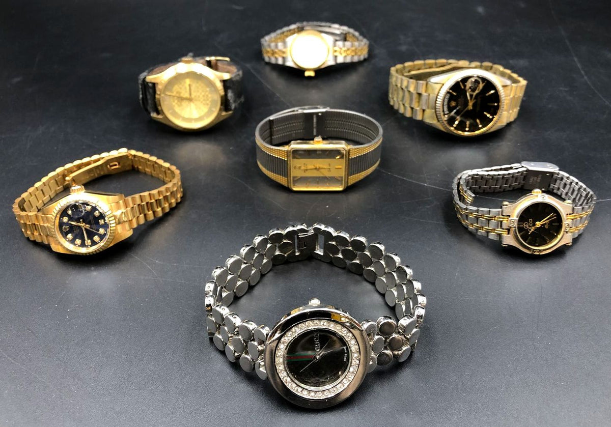 Designer Watches Mixed Lot of 6: Gold/Silver-Tone Stainless Steel/Leather Bands