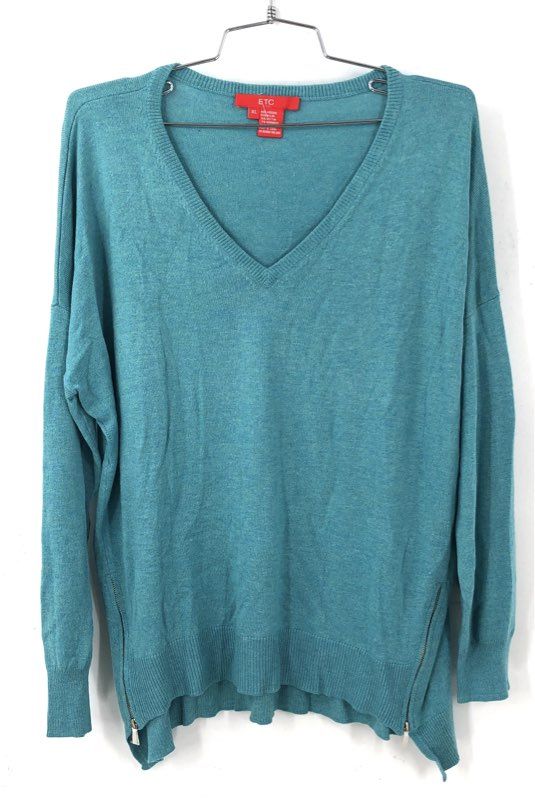 ETC Women's NWT Bimini Sweater Teal Cashmere Blend V-Neck Side Zip XL
