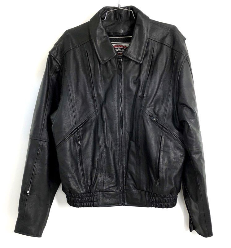 River Road Men's Black Leather Motorcycle Cruiser Jacket Vented Sz 44