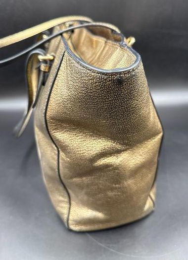 Coach Turnlock Metallic Gold Pebble Leather Tote Bag Purse COA