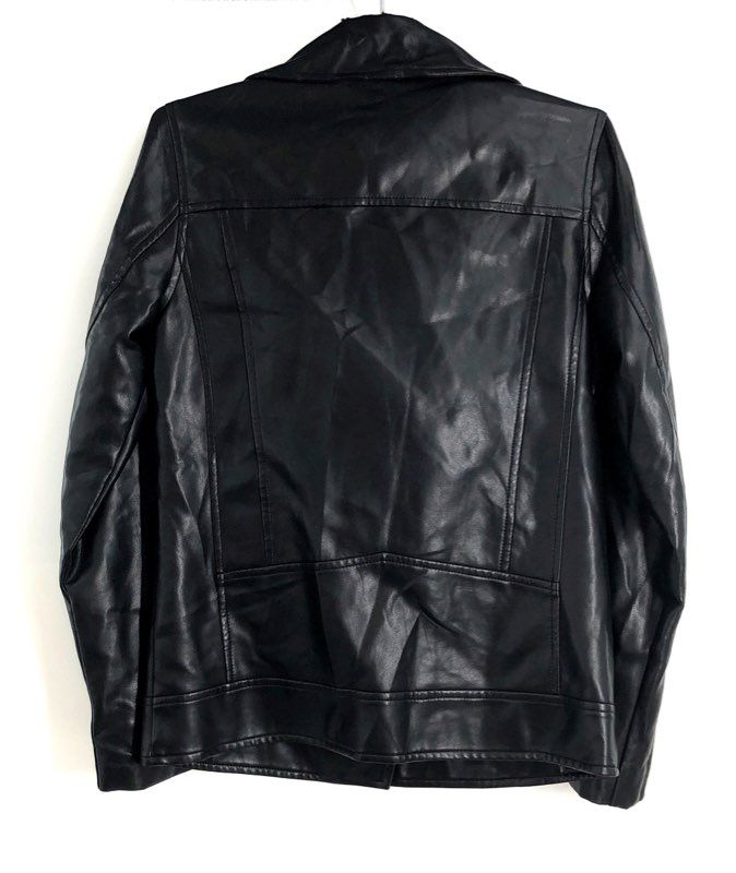 Avec Les Filles Women's Black Asymmetrical Zip Faux Leather Moto Jacket Sz XS