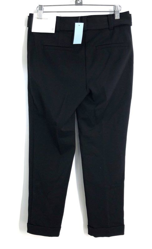 LOFT Women's The Devin Slim Pants Black Tie Waist Cuffed Petite Sz 0P NWT