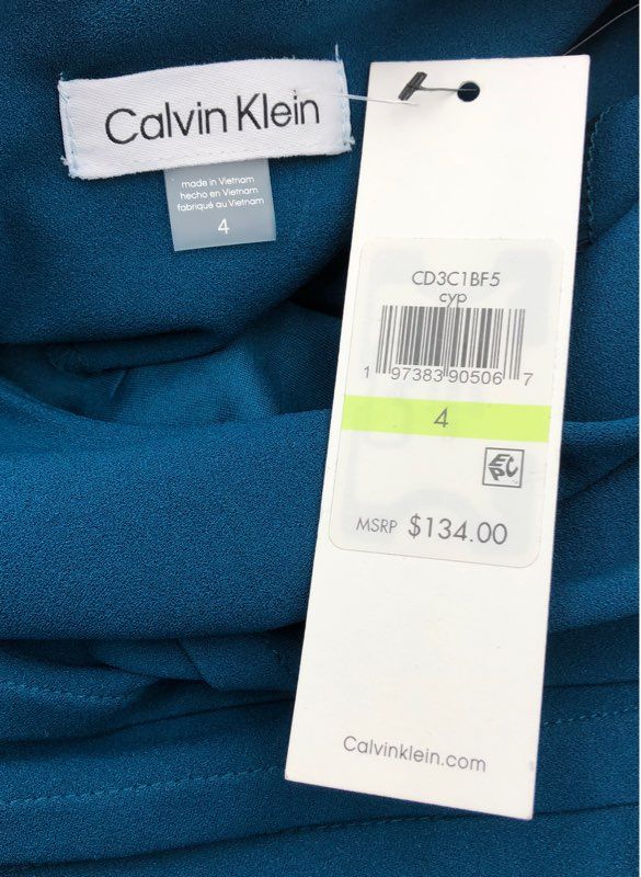 NWT Calvin Klein Women&#39;s Teal Sleeveless Round Neck Sheath Dress - Size 4