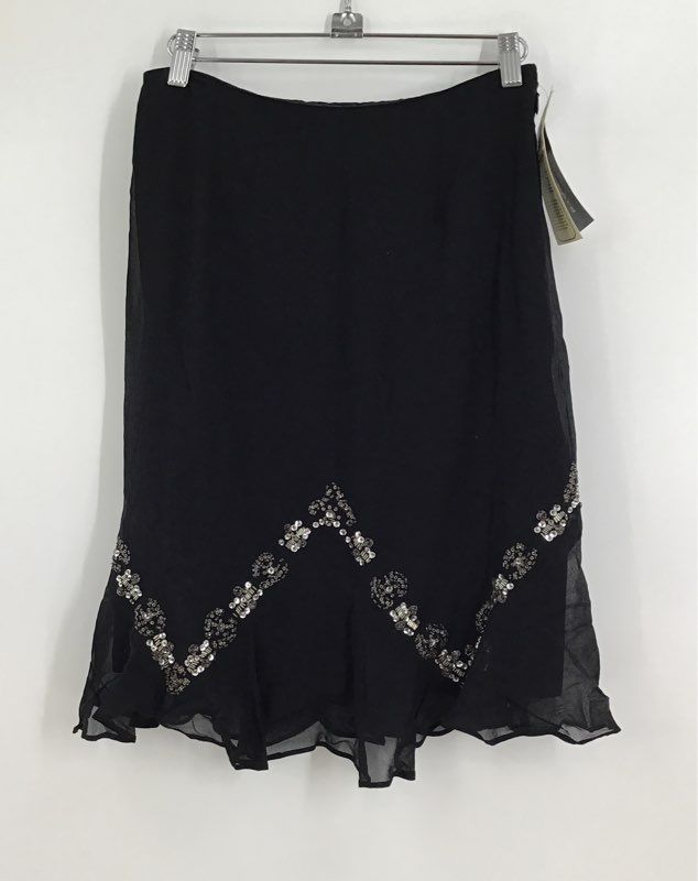 NWT Bianca Nygard Women&#39;s Black Sequin Side Zip Flare Skirt - Size 4