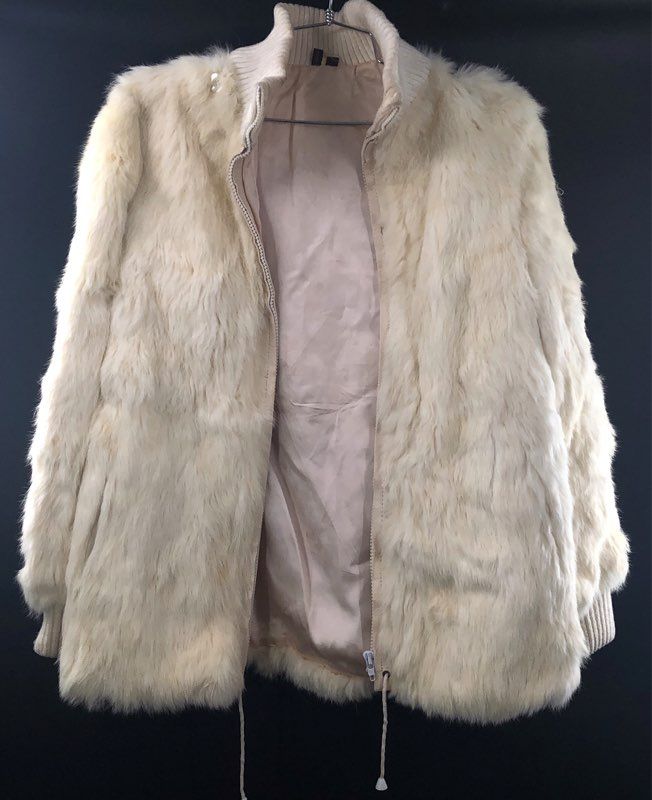 Vintage 90s Wilsons Leather Women's Cream Rabbit Fur Zip Up Jacket Sz M