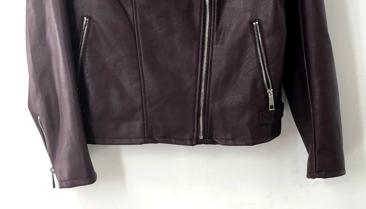 ana Women's NWT Faux Leather Moto Biker Jacket Midnight Burgundy Size L