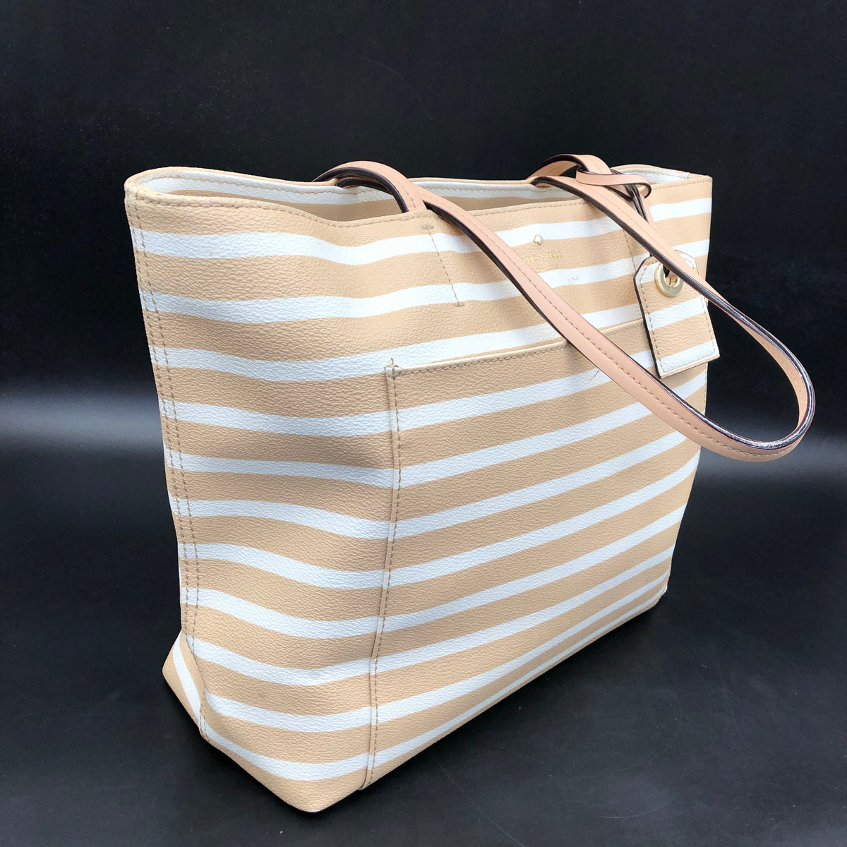 Kate Spade Camel Brown\White Leather 'Market Stripe' Tote Bag (+COA)